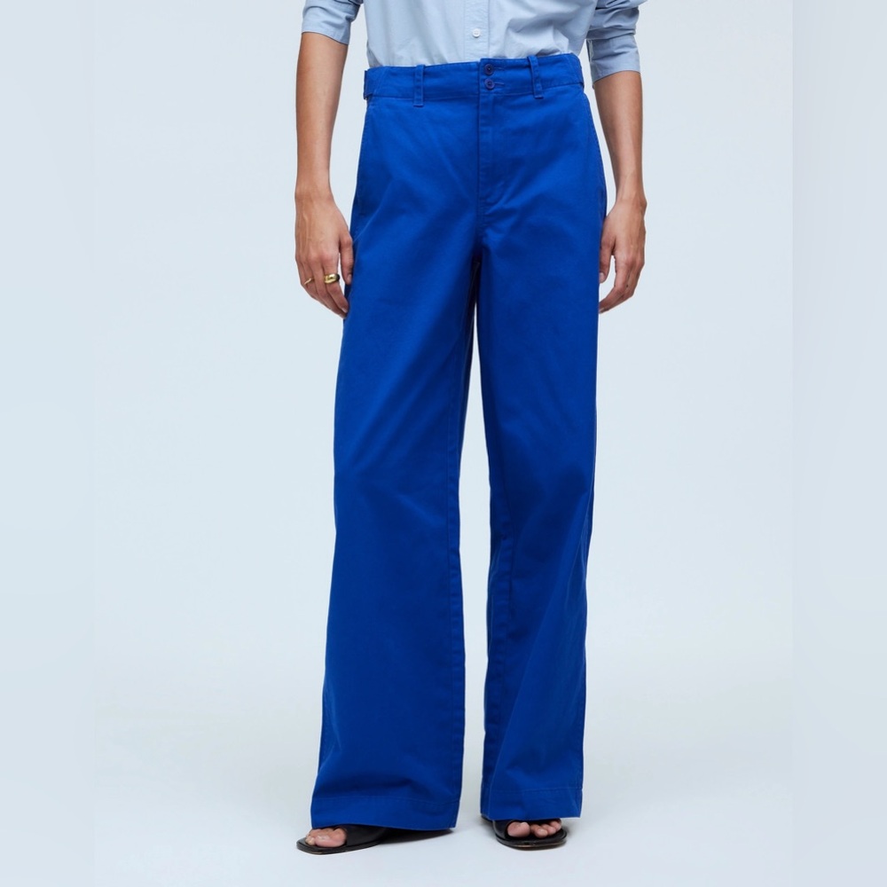 Madewell Button Tab Wide Leg Pants Cobalt Blue Sz 6 NWT